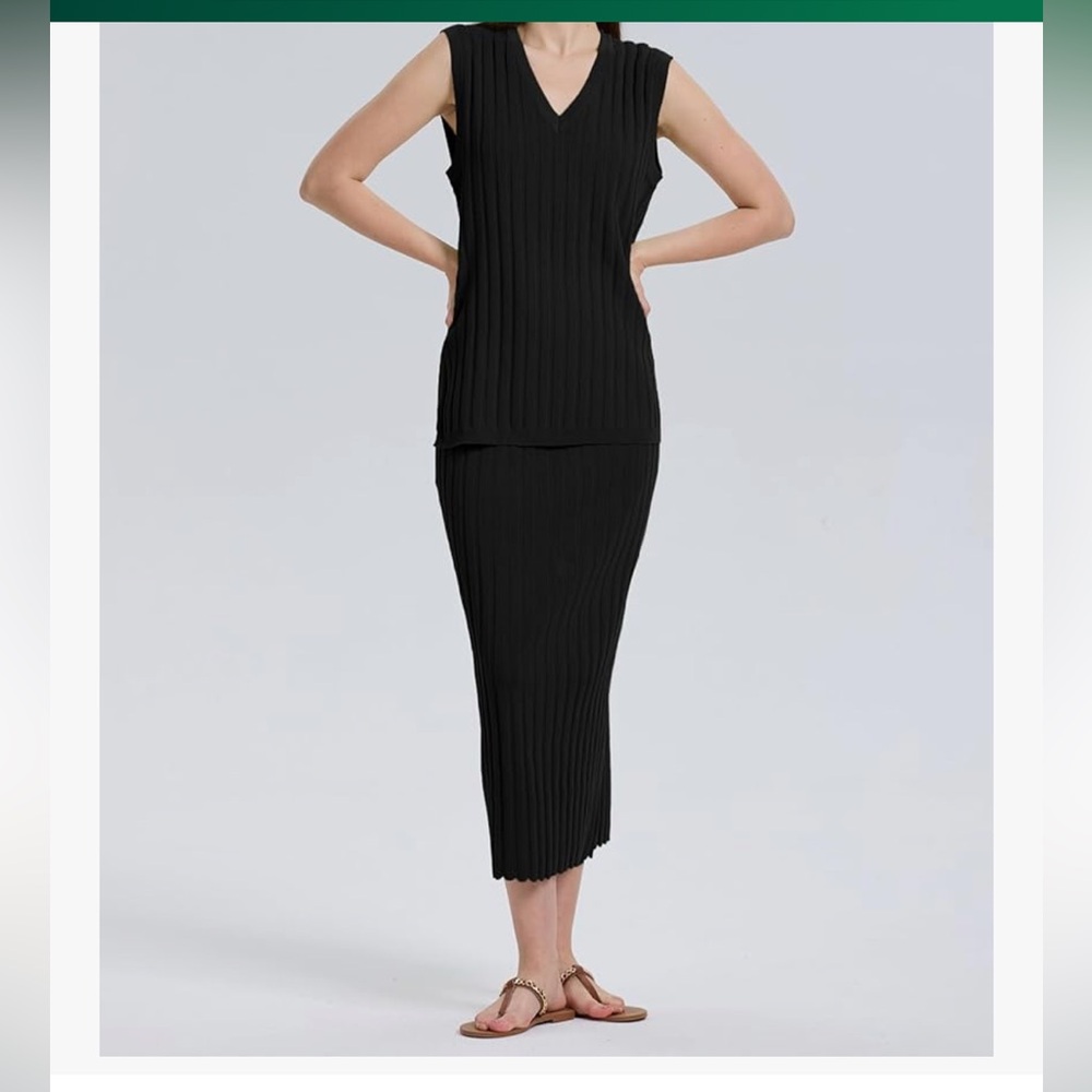 Black Ribbed Skirt Set